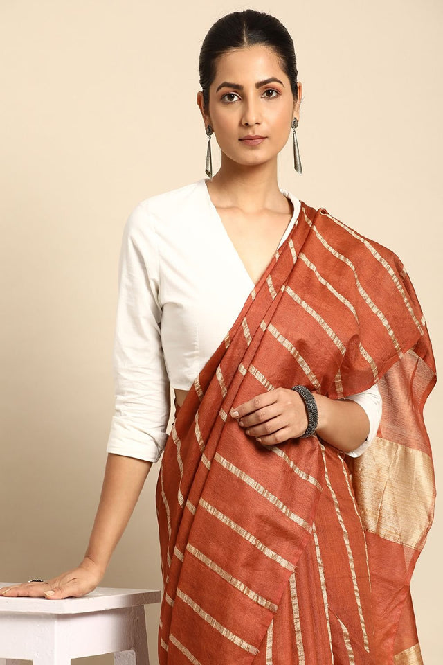 Brown Silk Blend Saree (TNMNNF3I1736)