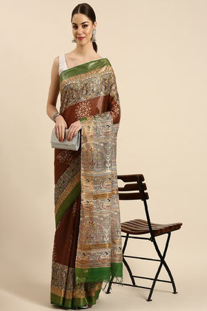 Brown Silk Blend Saree