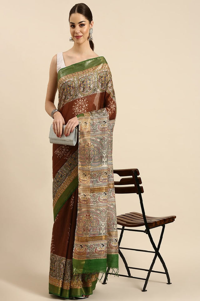 Brown Silk Blend Saree
