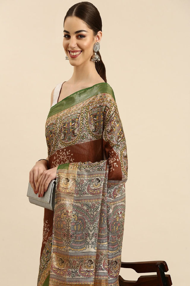 Brown Silk Blend Saree
