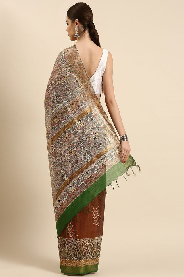 Brown Silk Blend Saree