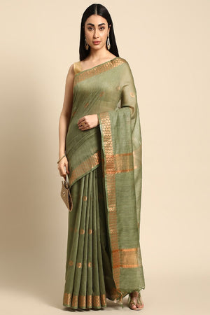 Green Silk Blend Saree (SNMGGF3I1818)