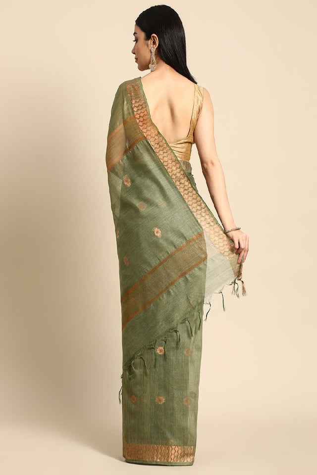 Green Silk Blend Saree (SNMGGF3I1818)