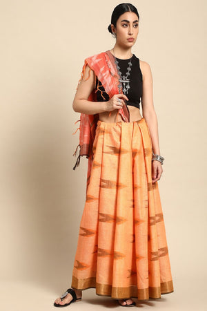 Orange Pure Cotton Saree