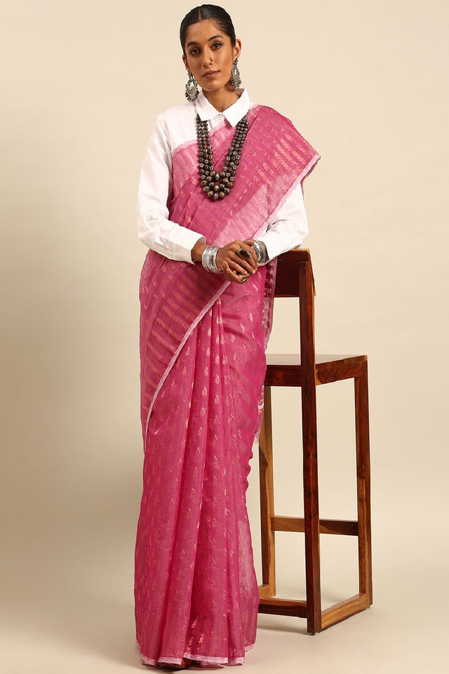 Magenta Silk Blend Saree (TOMQQE4B1929)