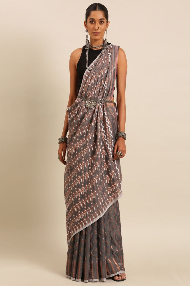 Grey Silk Blend Saree (TOMLLE4B1928)