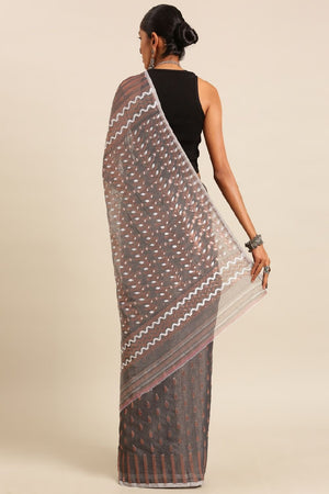 Grey Silk Blend Saree (TOMLLE4B1928)