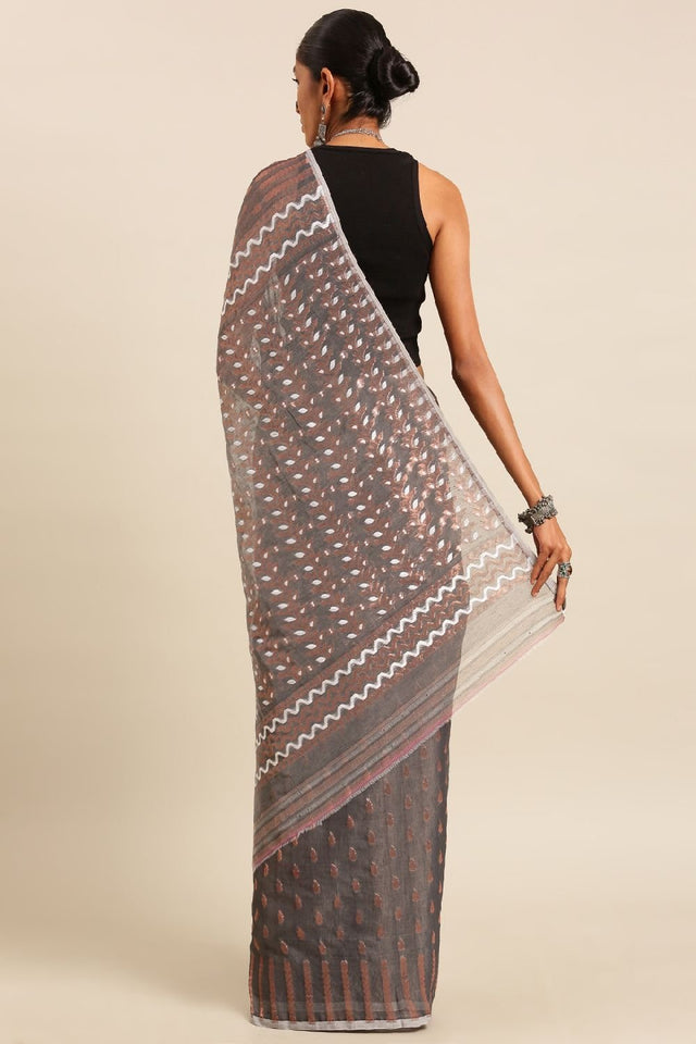 Grey Silk Blend Saree (TOMLLE4B1928)
