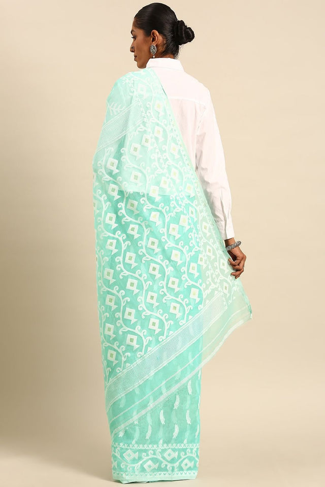 Sea Green Silk Blend Saree