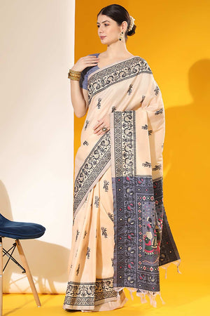 Off White Art Silk Weaving Saree