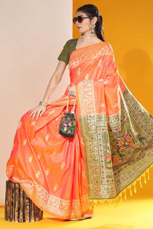 Orange Art Silk Weaving Saree