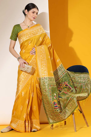 Yellow Art Silk Weaving Saree