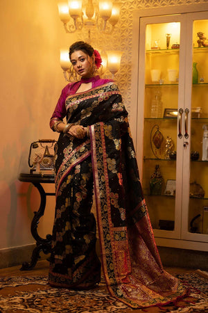 Black Banarasi Silk Weaving Saree