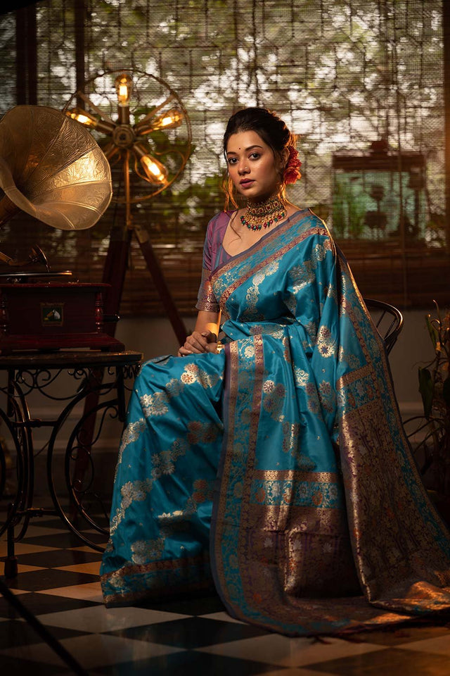 Sky Banarasi Silk Weaving Saree