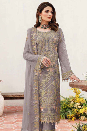 Mauve Embroidered Georgette Pakistani Salwar Suit