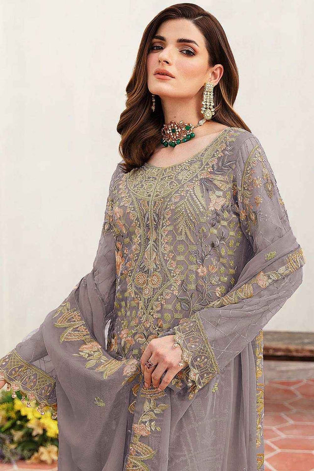 Mauve Embroidered Georgette Pakistani Salwar Suit
