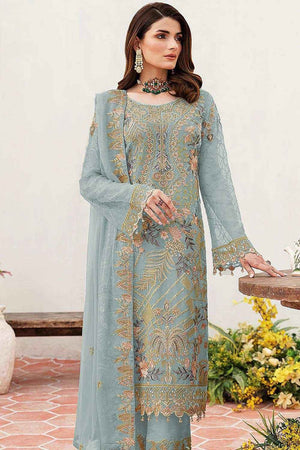 Firozi Embroidered Georgette Pakistani Salwar Suit