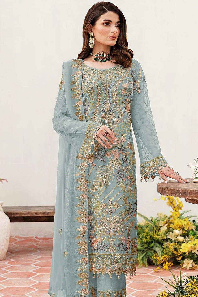 Firozi Embroidered Georgette Pakistani Salwar Suit