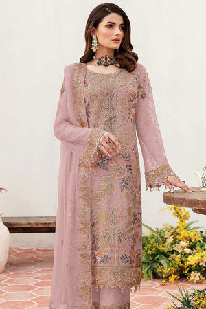 Peach Embroidered Georgette Pakistani Salwar Suit