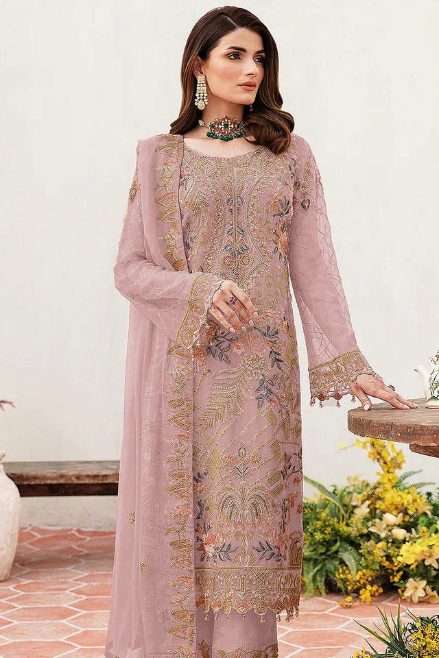 Peach Embroidered Georgette Pakistani Salwar Suit