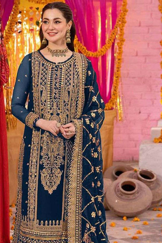 Blue Embroidered Georgette Pakistani Salwar Suit