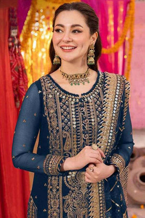 Blue Embroidered Georgette Pakistani Salwar Suit