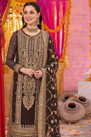Brown Embroidered Georgette Pakistani Salwar Suit