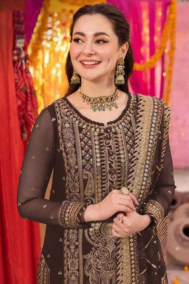 Brown Embroidered Georgette Pakistani Salwar Suit