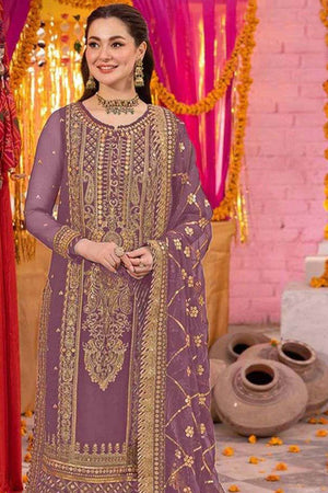 Purple Embroidered Georgette Pakistani Salwar Suit