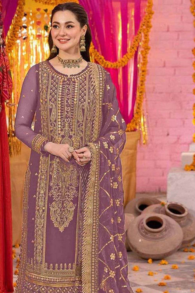Purple Embroidered Georgette Pakistani Salwar Suit