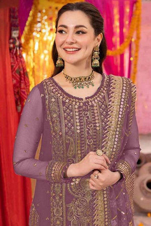 Purple Embroidered Georgette Pakistani Salwar Suit