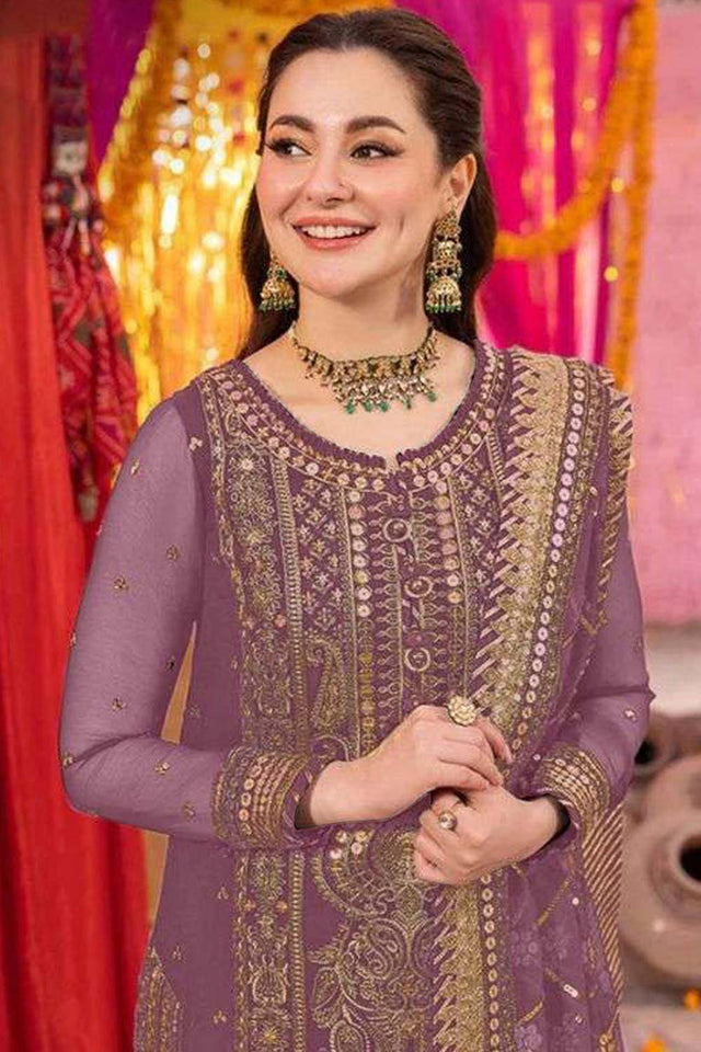 Purple Embroidered Georgette Pakistani Salwar Suit
