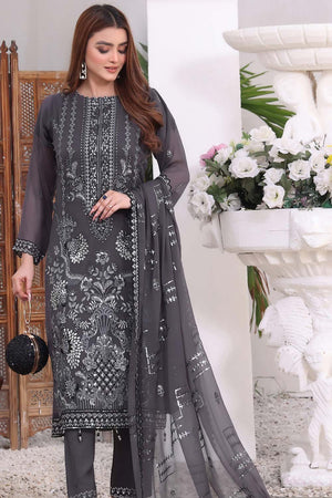Dark Grey Embroidered Georgette Pakistani Salwar Suit