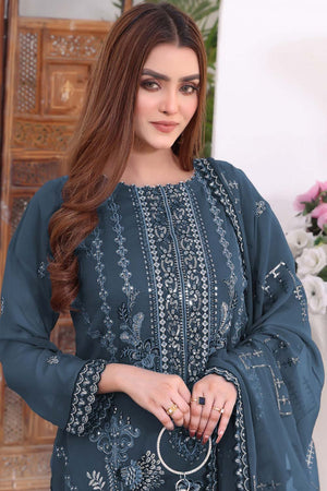 Aqua Blue Embroidered Georgette Pakistani Salwar Suit