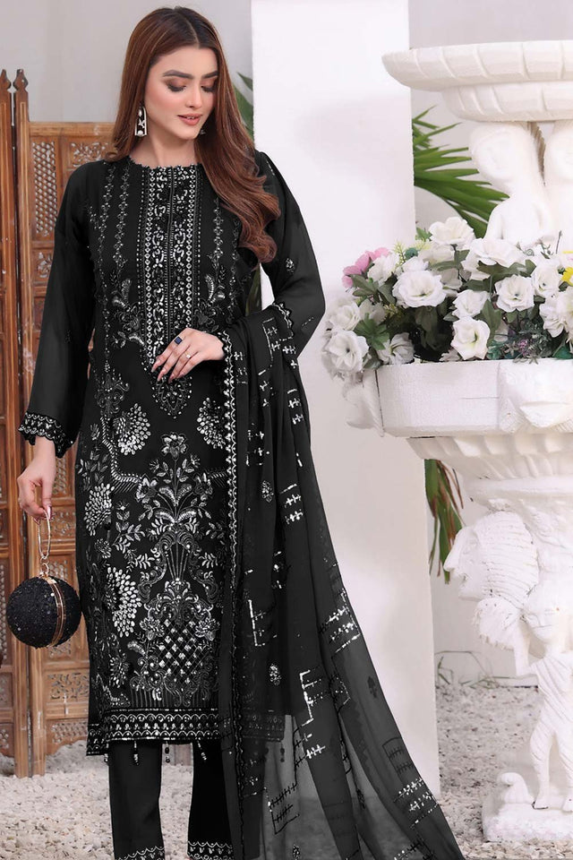 Black Embroidered Georgette Pakistani Salwar Suit