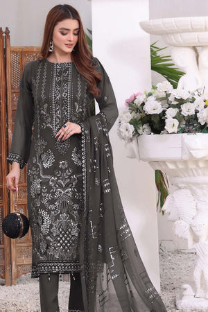 Grey Embroidered Georgette Pakistani Salwar Suit