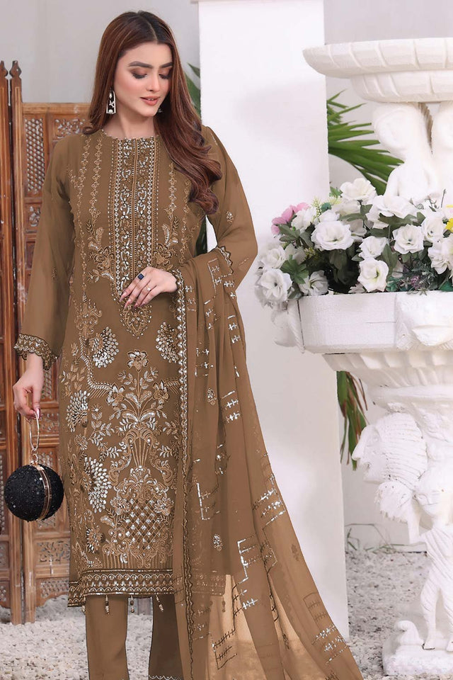 Mustard Embroidered Georgette Pakistani Salwar Suit