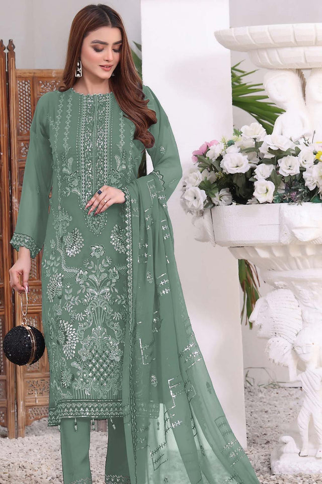 Green Embroidered Georgette Pakistani Salwar Suit