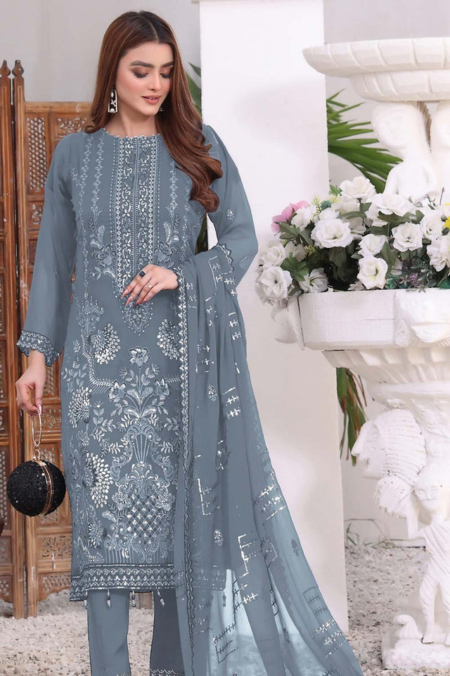 Light Grey Embroidered Georgette Pakistani Salwar Suit