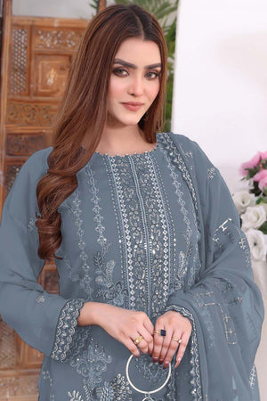 Light Grey Embroidered Georgette Pakistani Salwar Suit
