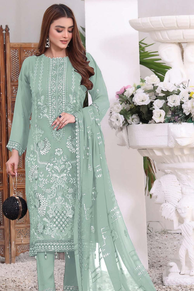 Light Green Embroidered Georgette Pakistani Salwar Suit