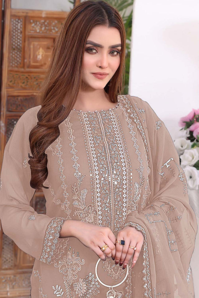 Orange Embroidered Georgette Pakistani Salwar Suit