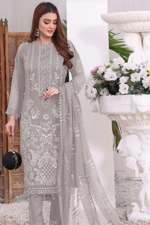 Beige Embroidered Georgette Pakistani Salwar Suit