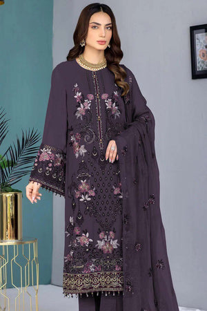 Purple Embroidered Georgette Pakistani Salwar Suit