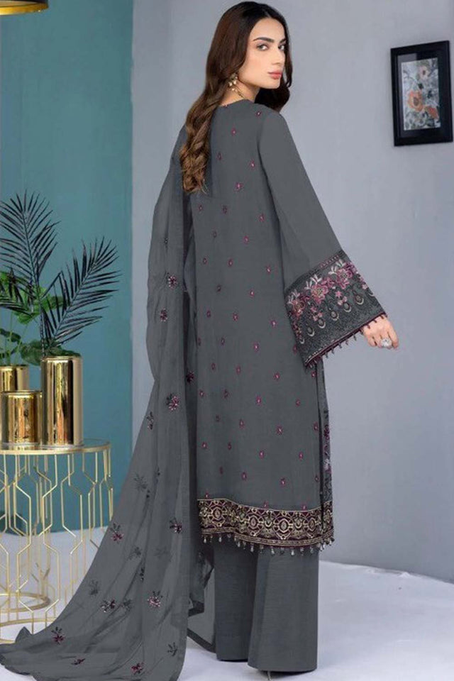 Grey Embroidered Georgette Pakistani Salwar Suit