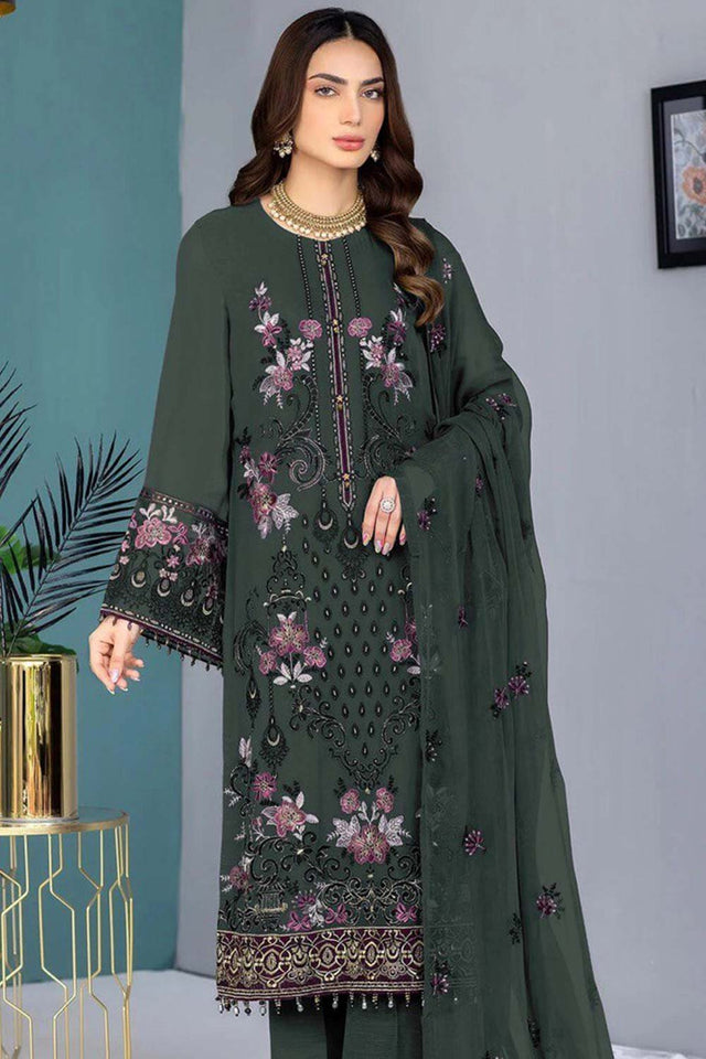 Green Embroidered Georgette Pakistani Salwar Suit