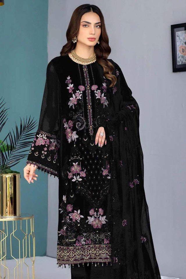 Black Embroidered Georgette Pakistani Salwar Suit