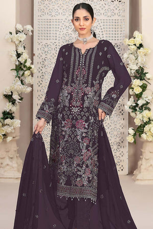 Purple Embroidered Georgette Pakistani Salwar Suit