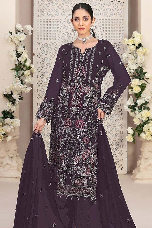 Purple Embroidered Georgette Pakistani Salwar Suit
