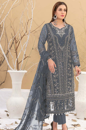 Grey Embroidered Georgette Pakistani Salwar Suit
